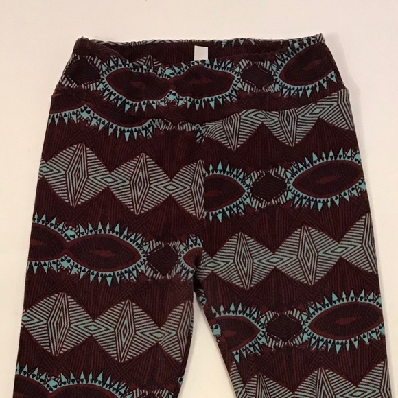 LULAROE Aztec Print Leggings Red One Size Regular - Picture 2 of 6